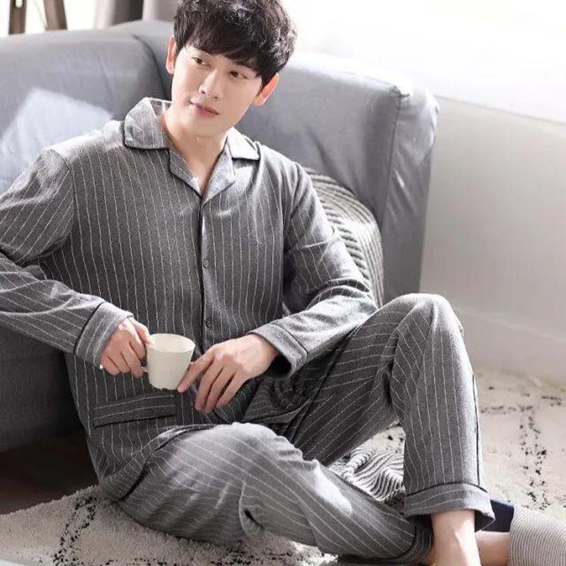 Men's Pajamas Regular Summer and Autumn Long-sleeved Cotton Winter Youth Home Service Suit