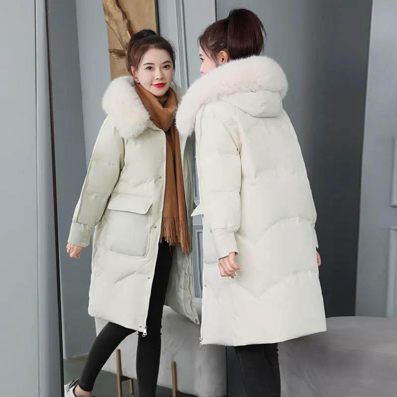 Down Jacket Women's Winter Fashion All-match Thick Mid-length Coat Loose Thin Section with Fur Collar