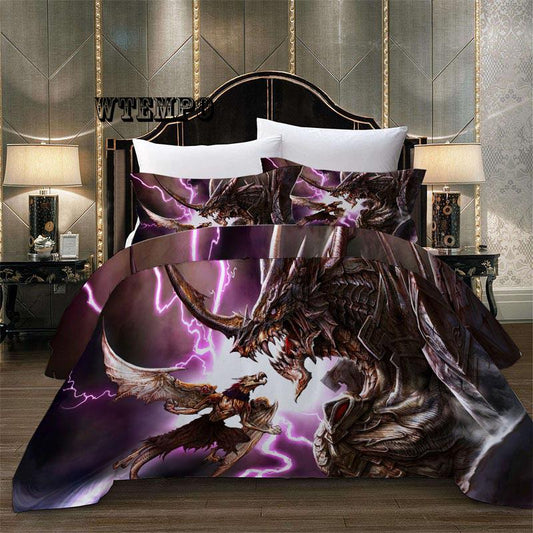 3PCS/Set Quilt Cover 3D Lightning Pterosaur Pattern Comfortable Breathable Soft Bedding Set