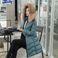 Women's Fashion Down Cotton Padded Jacket Long Style Over The Knee Thickened Warm Women's Parka Coat Hooded Fur Collar Coat