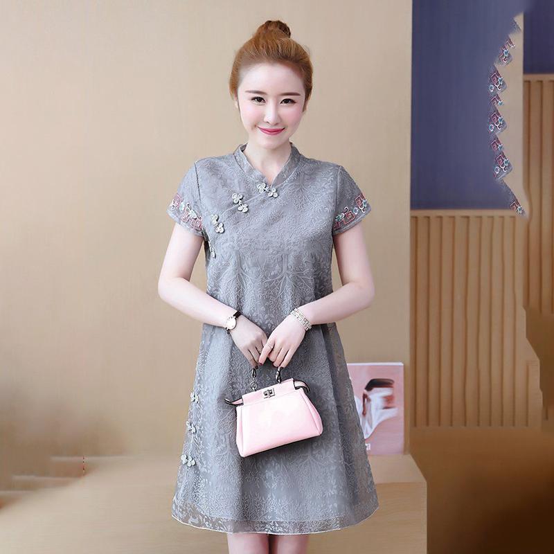 Plus Size Women's Fat Sister Cover Belly Dress Female Summer Loose and Thin Chinese Style Improved Cheongsam Skirt