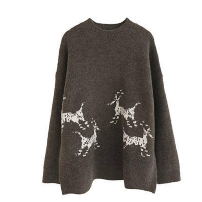 Pofulove Winter Vintage Thickened Loose Jacquard Knitted Sweater Women Were Thin Christmas Coat