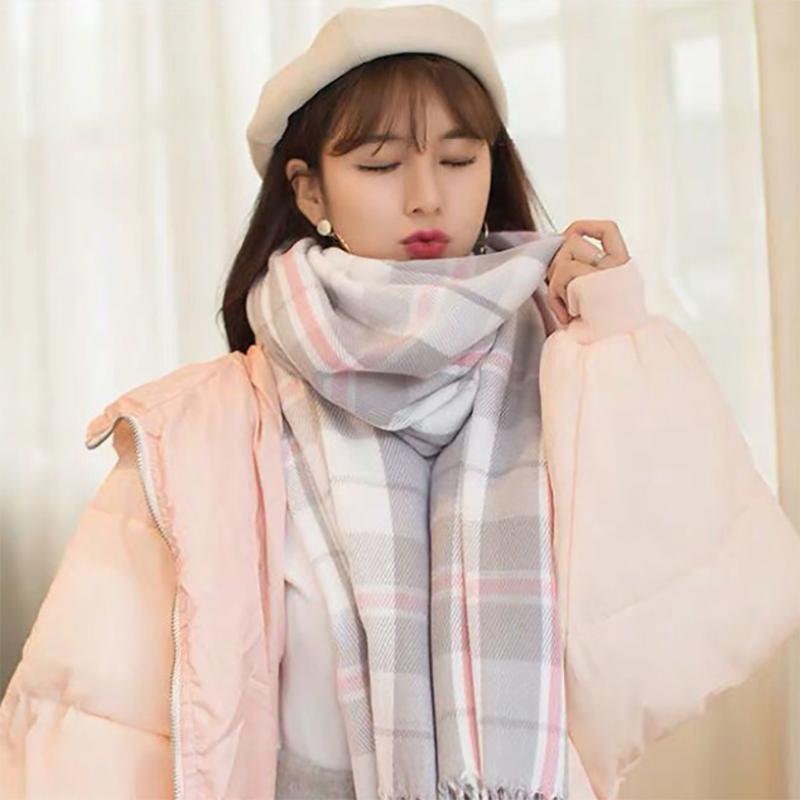 Plaid Scarf Ladies Autumn and Winter Korean Style All-match Cute Shawl Warm Thick Scarves for Women