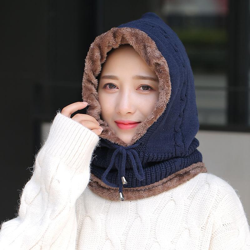 Hat Women's Autumn and Winter Cycling Guard Neck Plus Velvet Thickening To Keep Warm All-match New Windproof and Cold-proof One-piece Baotou Hat