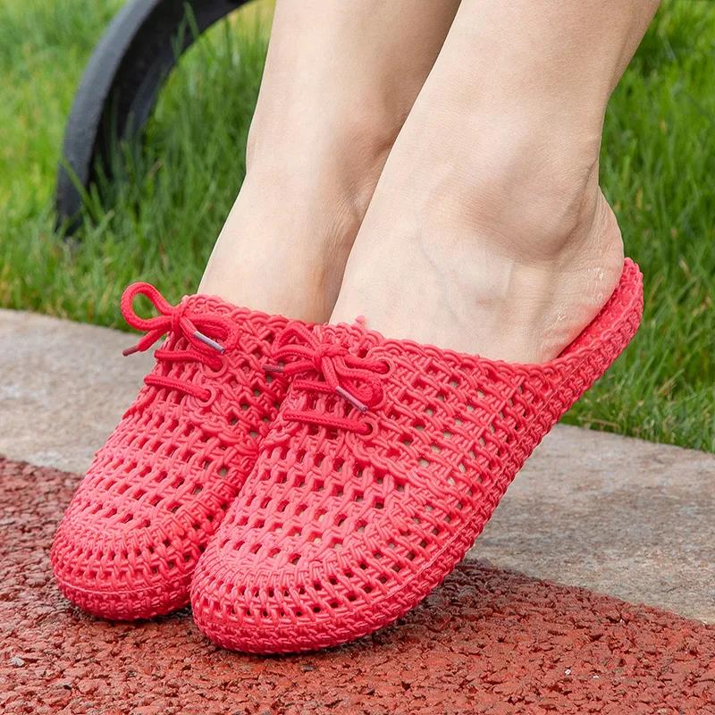 Women's Beach Casual Sandals Female Solid Color Large Size Hollow Home Indoor Slippers