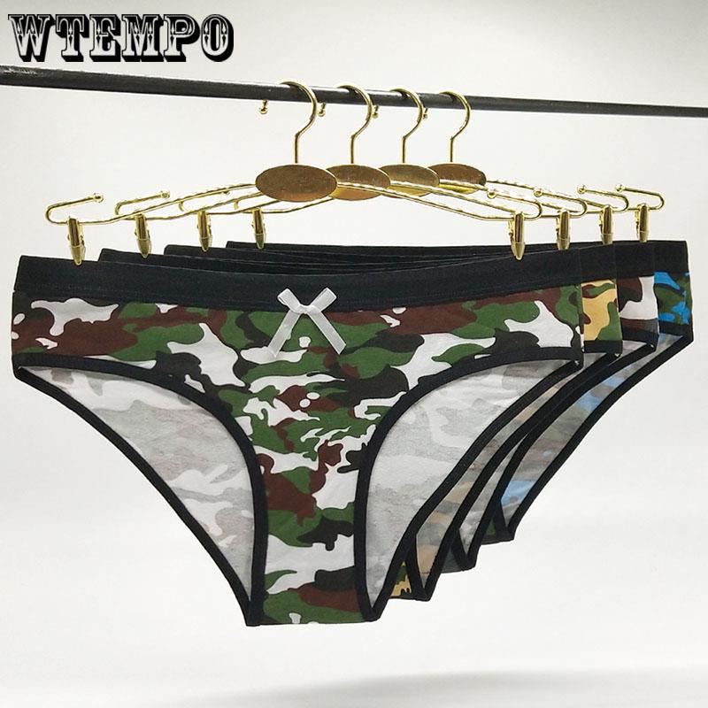 WTEMPO 6 Pcs/Lot  Sexy Panties Briefs Cotton Woman Underwear Ladies Knickers Low-Waist Camouflage