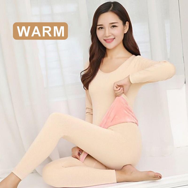 Women's Autumn and Winter Thermal Underwear Set Plus Velvet Thickening Bottoming Shirt and Pants