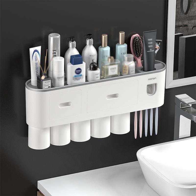 Toothbrush Rack Toothbrushing Cup Mouthwash Cupwall-mounted Bathroom Punch-free Wall Hanging Toothpaste Toothbrush and Tooth Cylinder Set