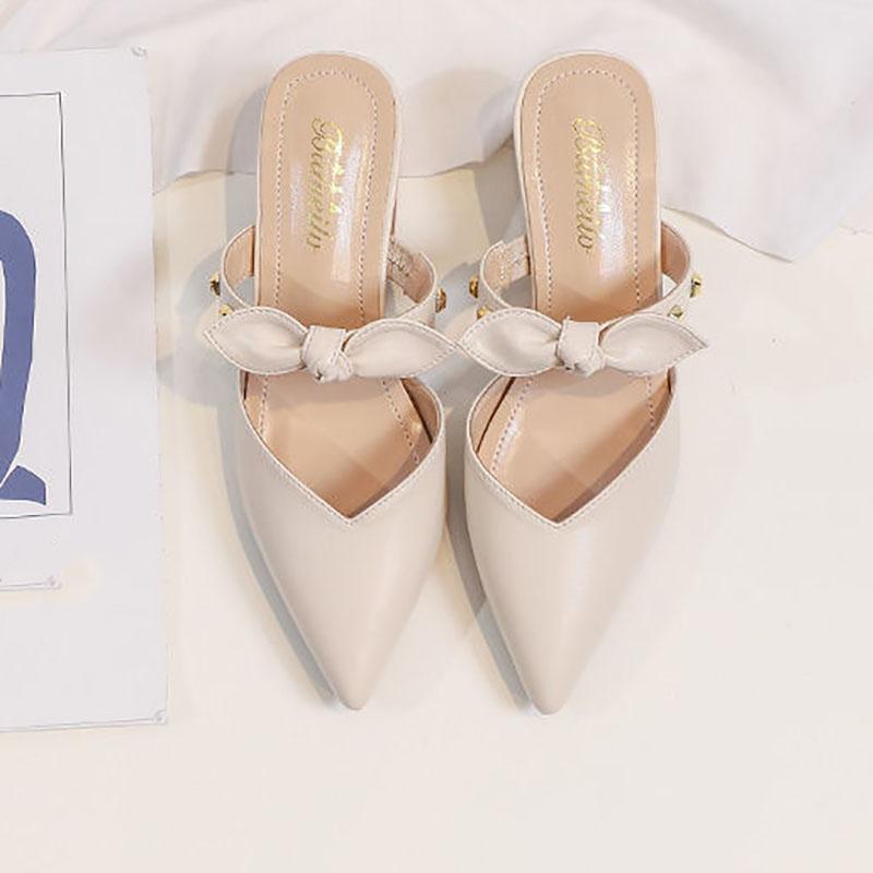 Half Slippers Female Spring All-match Thick-heeled Mid-heel Fairies Wear Small-heeled Skirt Sandals