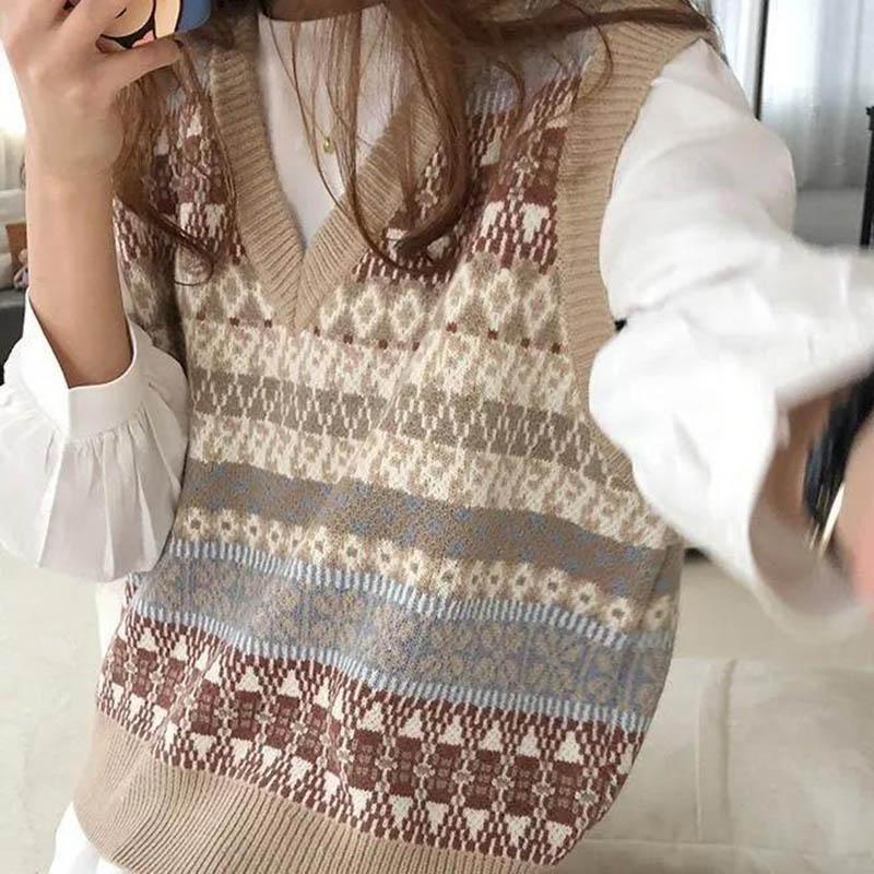 Spring and Autumn Korean Style Wild Short Loose Sweater Vest Women's Pullover V-neck Vest Outer Wear