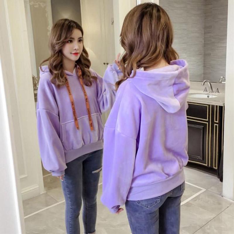 Sweatshirt wild large size long sleeve warm hooded top autumn and winter sweater cotton women's