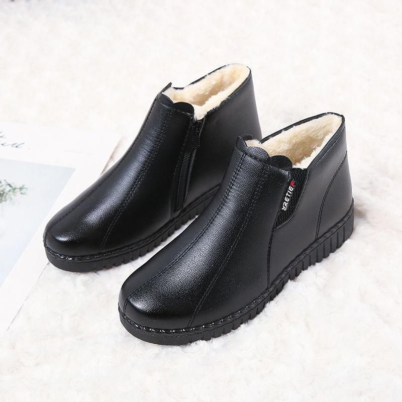 Warm Cotton Shoes Women's Winter Short Boots Soft-soled Mother Shoes Plus Velvet Non-slip Waterproof Leather Shoes Warm Snow Boots