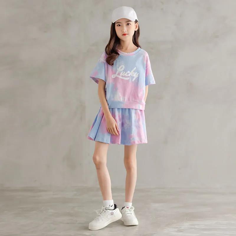 Two-piece Girls' Suit Summer Dress Korean Version of The Little Girl Short-sleeved Short Dress