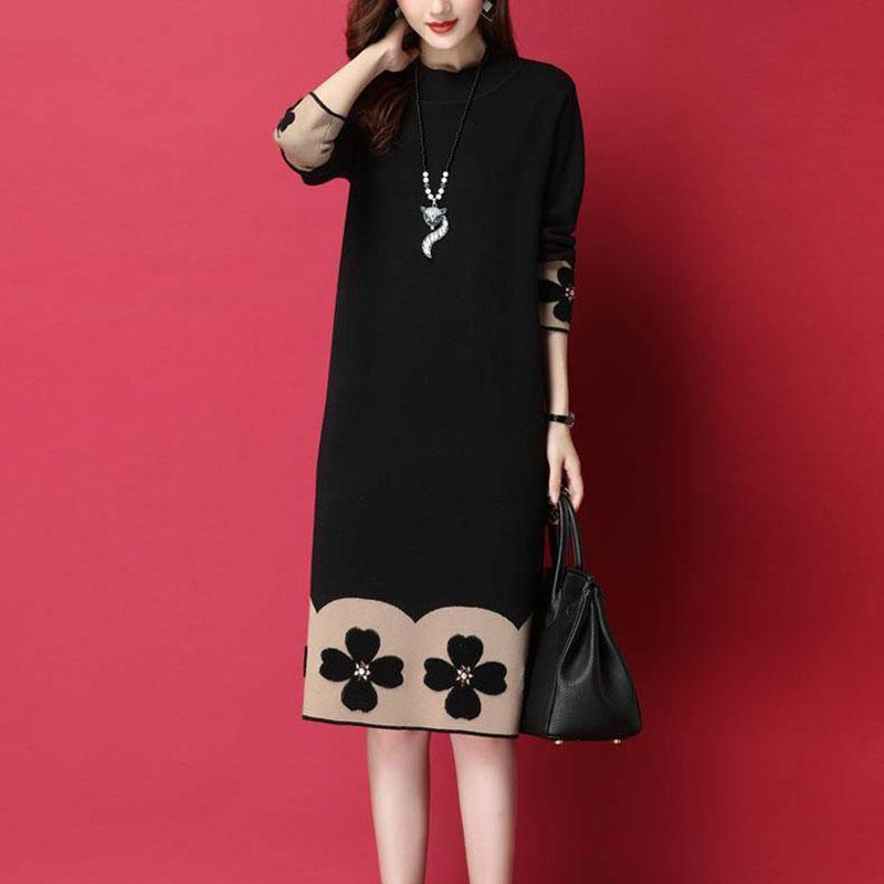 Autumn and Winter Long-sleeved Knitted Dress Large Size Loose and Thin Base Skirt Simple Over-the-knee Women's Sweater Dress