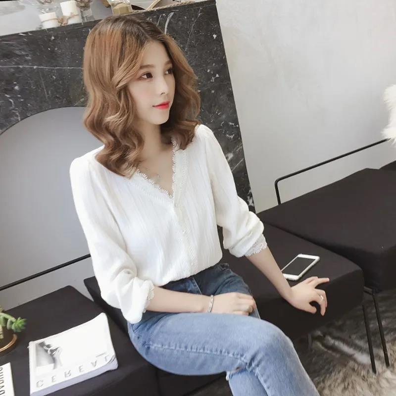 Chiffon Shirt Women's Long-sleeved Spring and Autumn Wear V-neck Shirt Women's Business Wear Shirt Suit with Casual Lady Elegant