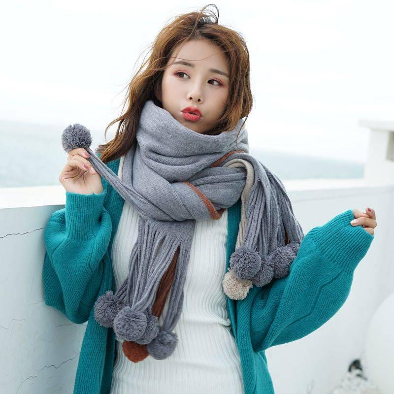 Winter Female Wool Plaid Scarf Women Cashmere Scarves Wide Lattices Long Shawl with Ball Tassel