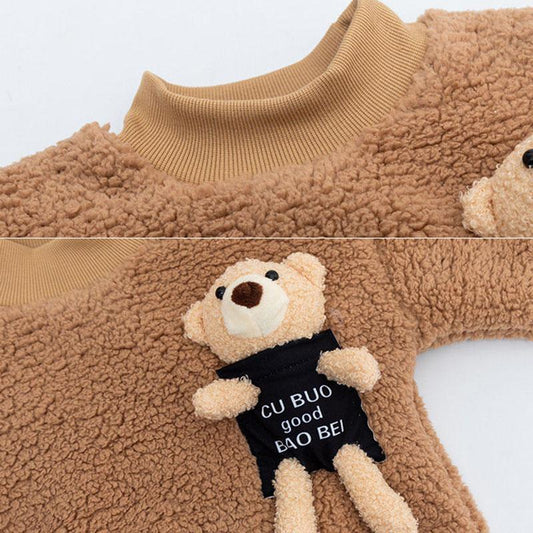 Girls Winter Thickening Sets Korean Baby Plus Velvet Children's Warm Cotton Two-piece Cartoon Suit Winter Clothing