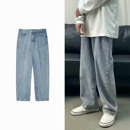 Straight Nine-point Jeans Men's Loose Tight Tethered Trousers Male Students Trend All-match Wide-leg Trousers