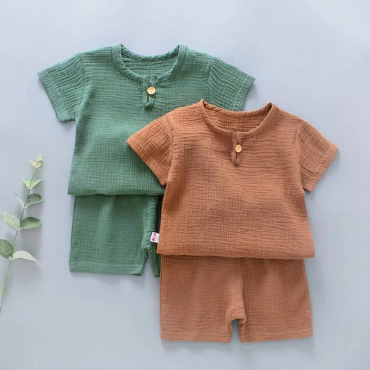 Baby Suit Leisure Sports Girls Boys T-shirt + Shorts Suit Pajamas Children's Clothing Two Piece Set Pleated Thin Summer Suit