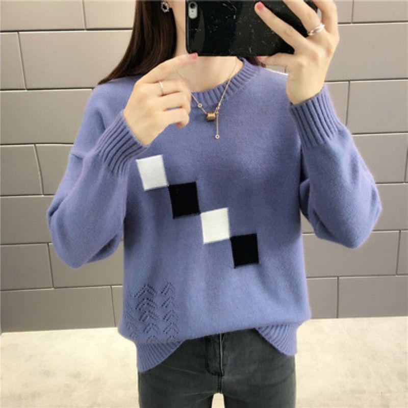 Autumn Winter Women Sweaters and Pullovers Plaid Thick Knitted Sweater Female Loose Pull Femme