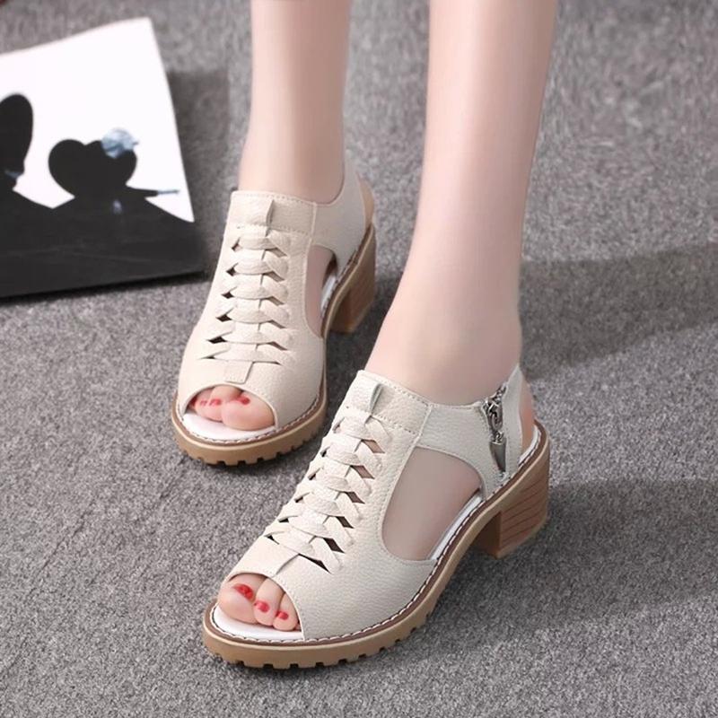 Thick Heel Sandals Women's Mid-heel High Heels Wild Fish Mouth Retro Princess Mid-heel Women's Shoes Retro Style Sandals Women