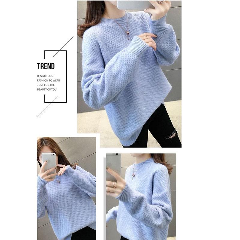 Autumn and Winter Loose Sweater Thick Korean Knit Jacket Half High Collar Casual Girl Student's Top