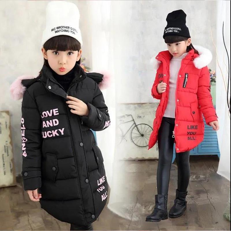 Winter Girl's Cotton-padded Jacket Big Children's Down Jacket Western Style Hooded Padded Coat Baby Mid-length Padded Jacket