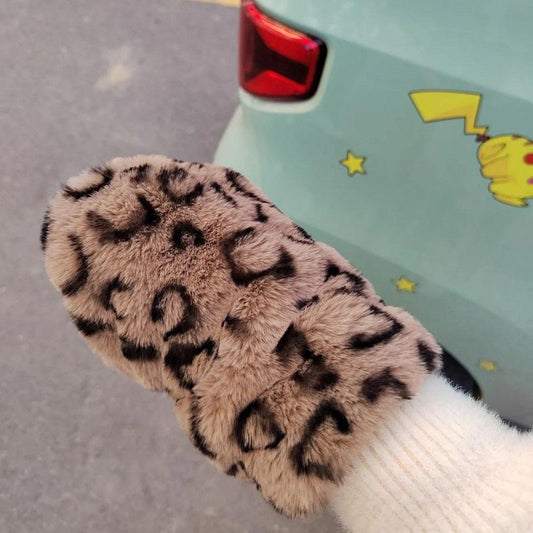 Women's Half-finger Gloves Winter Korean Style Leopard-print Faux Fur Rex Rabbit Fur Mittens Warm Thick Plush Fingerless Gloves Hand Wrist Warmer