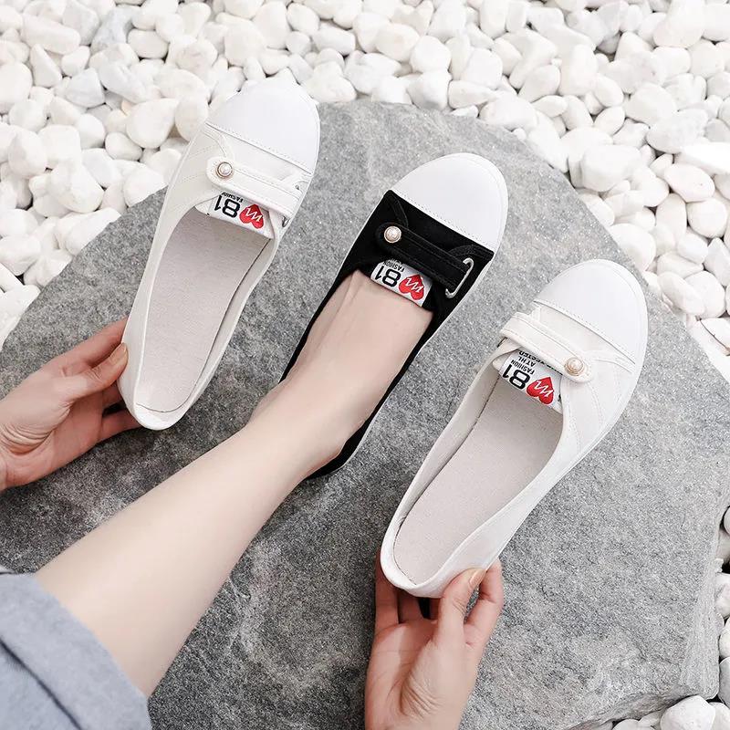 Canvas Shoes Female Students Korean Version of The Breathable White Shoes Low-cut Shallow Mouth Flat Casual Shoes A Pedal Female Net Shoes