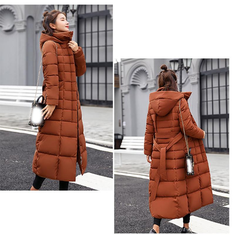 Women's Winter Padded Down Jacket Hooded Down Jacket with Warm Stand-up Collar Women's Solid Color Long Down Jacket Quilted Coat