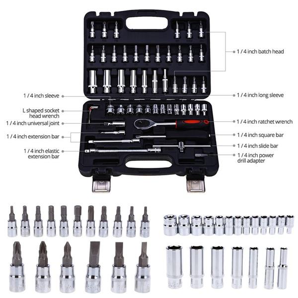 46 Pieces of Multifunctional Ratchet Wrench Socket Set Suitable for Car Bicycle and Motorcycle Repair Tools