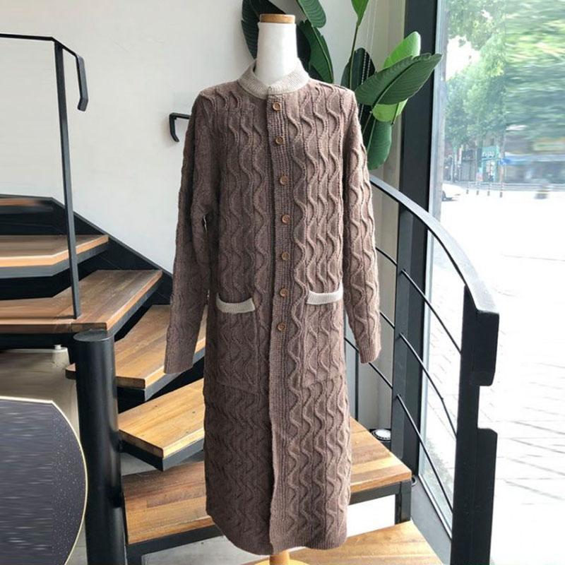 Autumn and Winter Literary Style Jacket In The Long Section Stand-up Collar Slimming Knitted Sweater Cardigan Loose Female Top