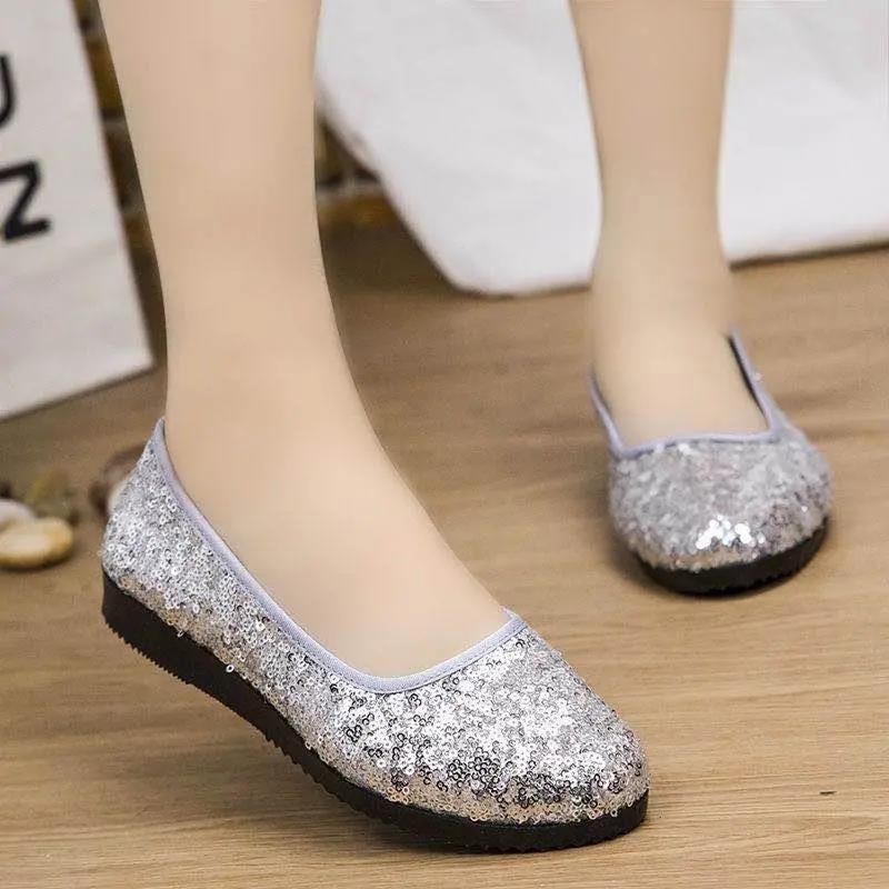 Old Beijing Cloth Shoes Fashion Sequined Flat Women's Single Shoes Soft Sole Mother Shoes Pedal Lazy Shoes