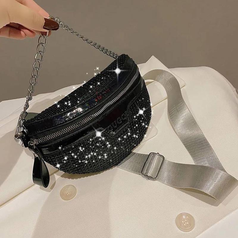 Bags Women's Fashion Trend Bungee Bag Bright Diamond Waist Bag Diamond Chest Bag Women's Shoulder Messenger Chain Bag