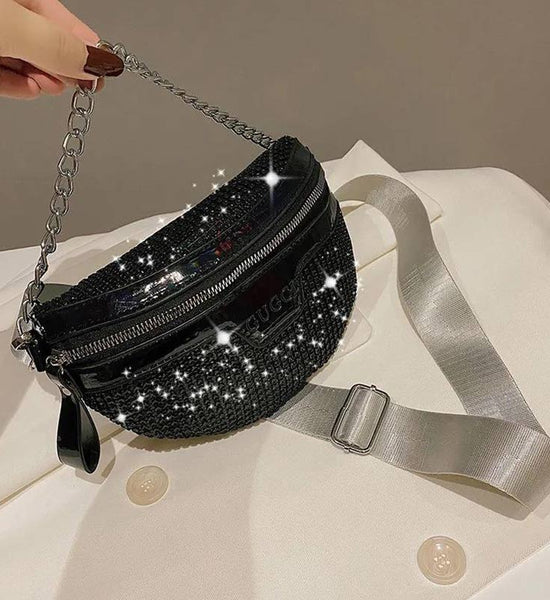 Bags Women's Fashion Trend Bungee Bag Bright Diamond Waist Bag Diamond Chest Bag Women's Shoulder Messenger Chain Bag