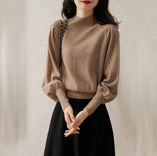 Autumn and Winter Round Neck Ladies Sweater Elegant Temperament Gentle Knit Sweater Versatile Waist Casual Shirt