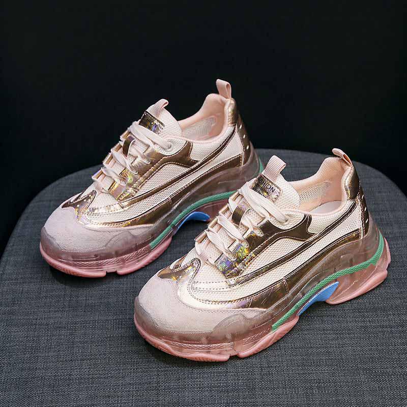 Plus Size 35-39 Summer Women Mesh Sneakers Students Breathable Running Basketball Shoes Shockproof Non-slip Laser Colorful Heighten Shoes