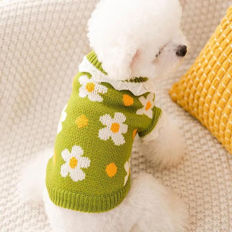 Flower Sweater for Cats Dogs Autumn Winter Puppy Dog Two-legged Jumpers Teddy Bichon Hiromi Cat Pet Sweater Clothes