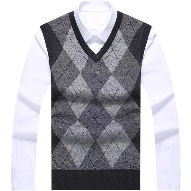 Autumn and Winter Vest Men's V-neck Sleeveless Knitted Sweater Vest Middle-aged and Elderly Dad Warm Vest Men's Top