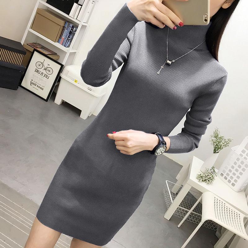 Winter Knitted Women Sweater Dresses Pullovers Long Sleeve Women Slim Warm Sweaters Dresses