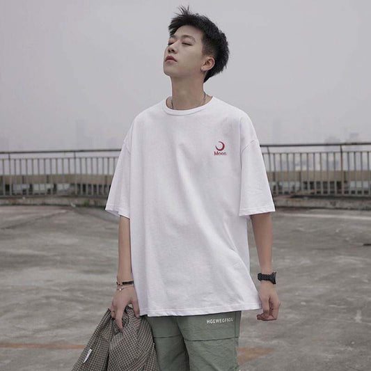 Summer Men's Embroidered Short-sleeved T-shirt Student Trend Loose Round Neck Half-sleeved Top