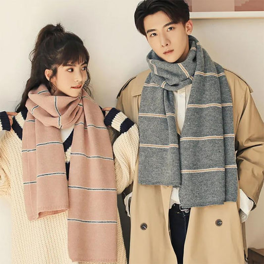 Winter Wool Scarf Korean Version Womens Thicked Scarf Students All-match Striped Knitted Jacket