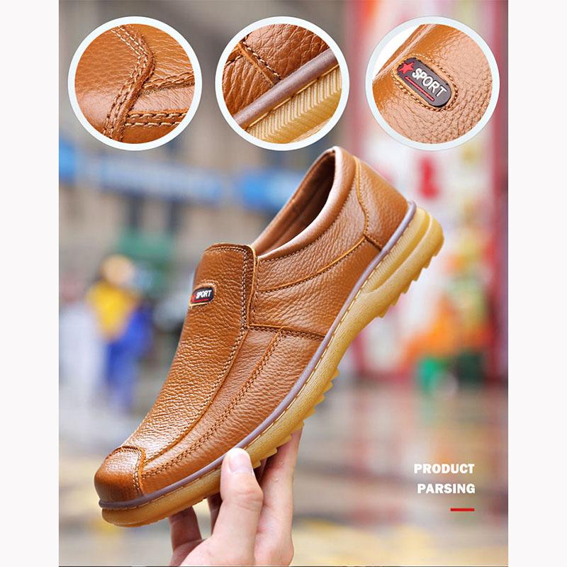 Men's Shoes Genuine Leather Tendon Sole Leather Shoes Spring Men's Casual Shoes Leather Handmade Shoes Middle-aged and Elderly Dad Shoes