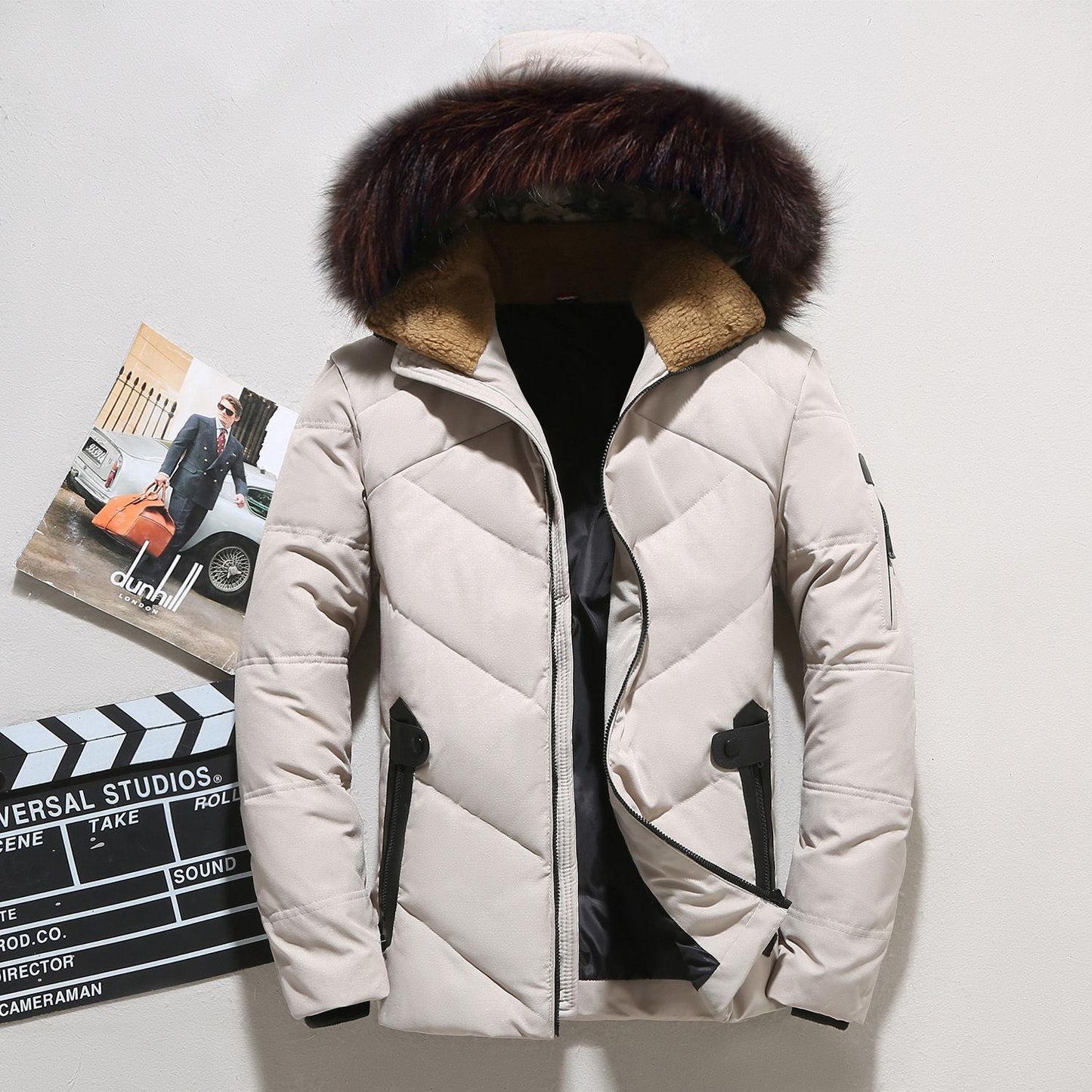 Winter Men's Down Jacket Short Thickened Student Winter Clothes White Duck Down Large Fur Collar Young and Middle-aged Fashion Jacket