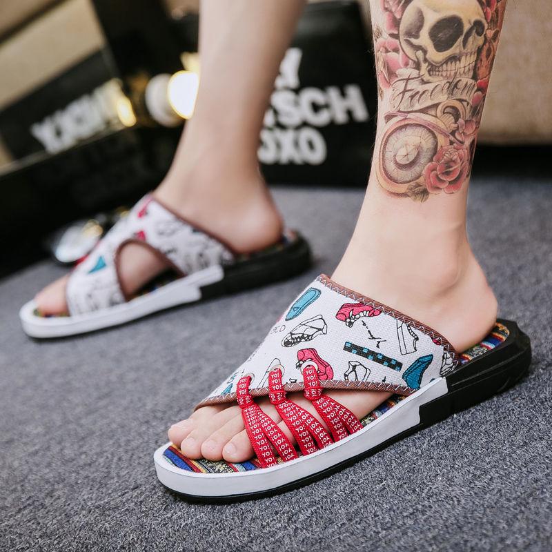 Cloth EVA Bottom Slippers Men's Sandals Men's Trend Beach Shoes Men's Sandals and Slippers Men's Word Drag Tide Slippers Men