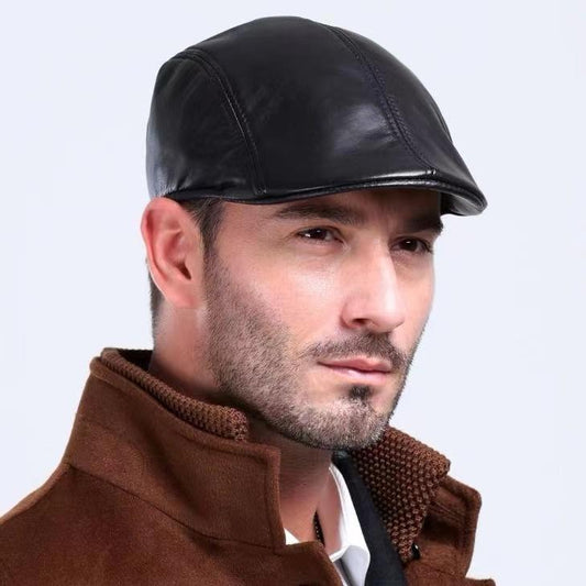 Autumn Winter Men's Leather Peaked Cap Middle-aged Elderly Spring Autumn Warm Cold-proof Beret Winter Dad Hat