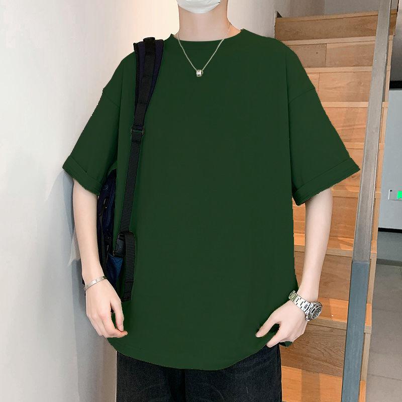 Trendy Short-sleeved T-shirt Men's Fat Large Size Loose Handsome Half Sleeve Young Middle School Students Five-point Sleeve