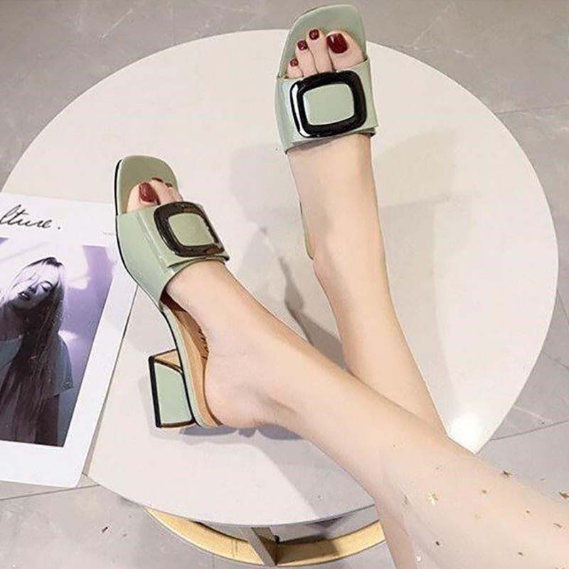 High Heels Slippers Women Mid-heel Sandals  Summer All-match Thick-heeled  Open Toe Sandals