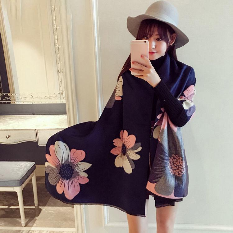 French Retro Wool Cloak Temperament Shawl Thickened Warm Student Long Plaid Double-sided Scarf Female Commuter