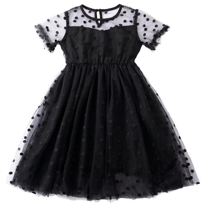 Children Dress Spring Summer O-neck Kids Clothing Baby Girls Clothing Wave Point Short Sleeve Dress Girl Ruffle Veil